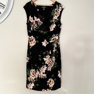 Ralph Lauren Floral Sleeveless Dress with Stretch Ruched Side Size 16
